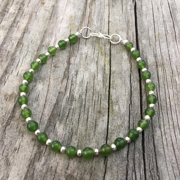 Green Onyx Genuine Gemstone Silver Gold Bracelet - Picture 4 of 5
